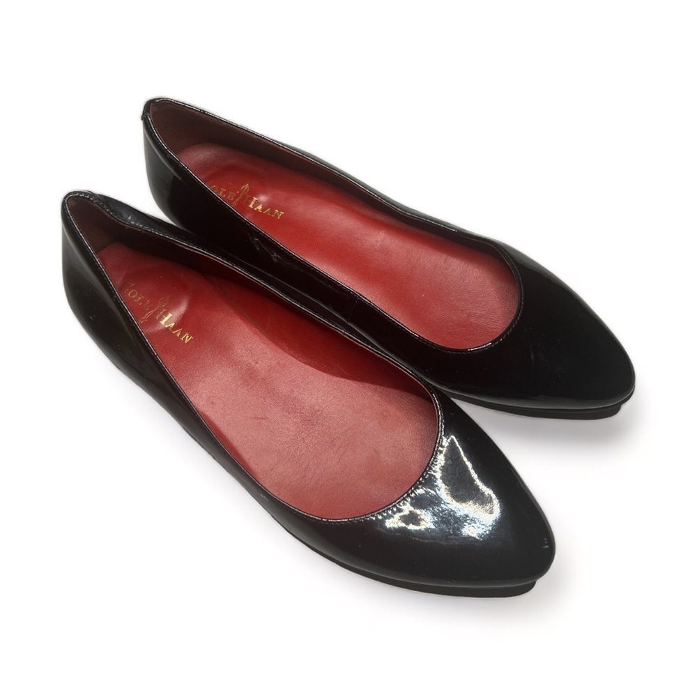 Cole Haan Black Patent Pointed Ballet Flats with Red Insole